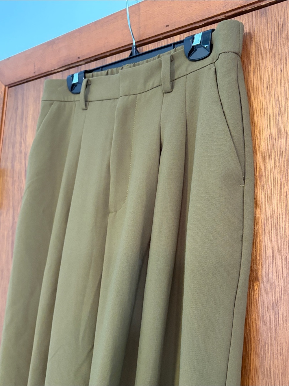 Maeve The Avery Wide Leg Pleated Trousers Olive Green Size M - Picture 6 of 10